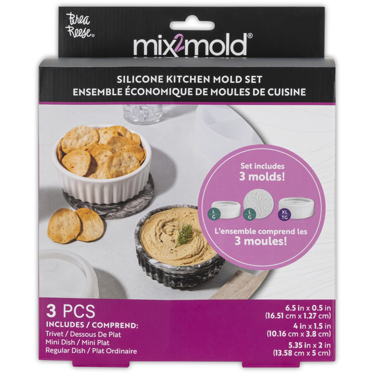 Brea Reese Mix2Mold: Molds Value Set - Kitchen 3pc - Silicone-Durable-Reusable, Non-Stick, For Resin Craft Projects, DIY Trivet, Ramekin & Snack Dish